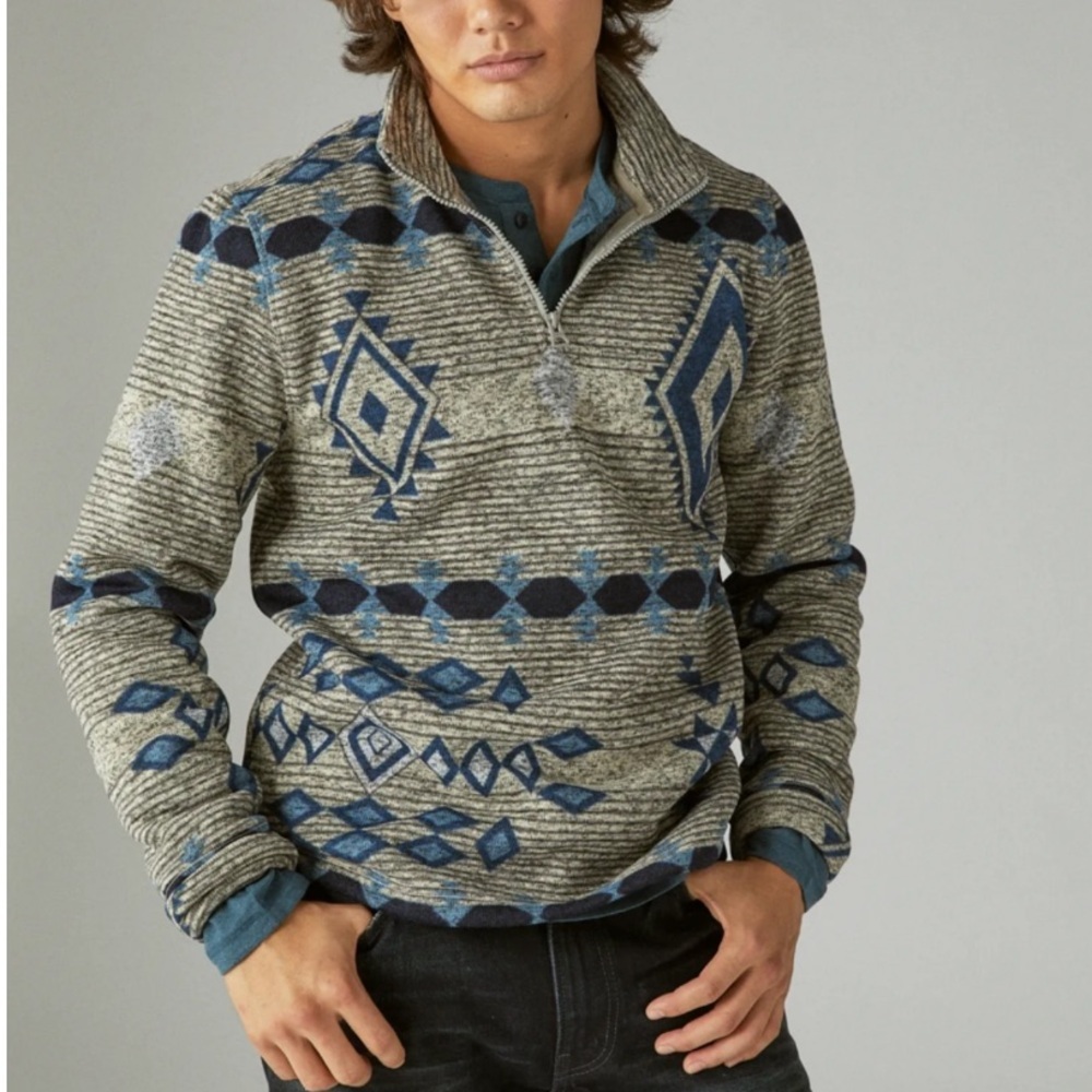 Lucky Brand Southwestern Print Los Feliz Fleece Half Zip Mock Neck
